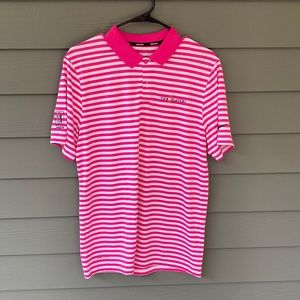 Men’s Nike golf shirt, pink striped, size small.
